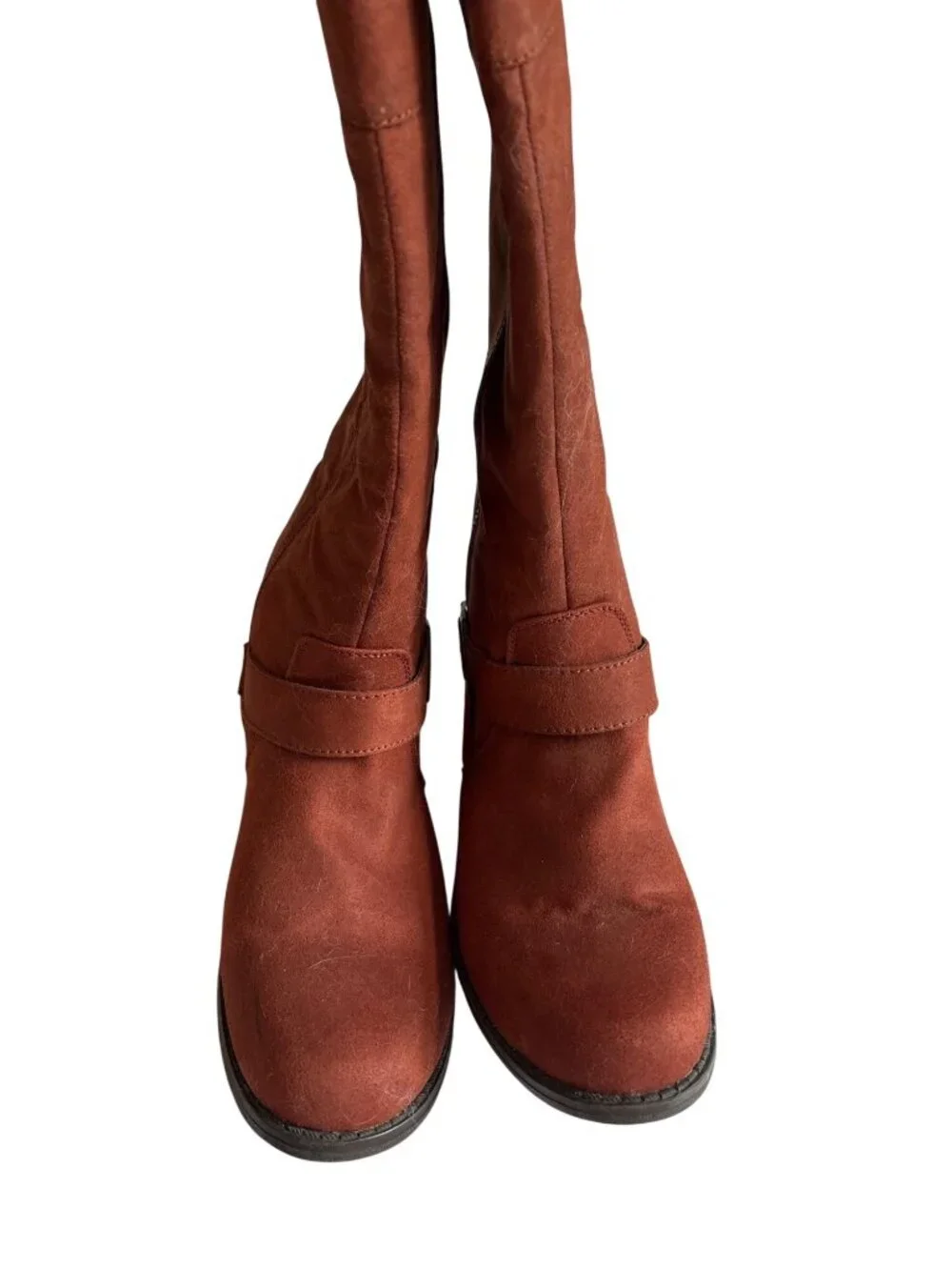 Zobia Womens Rust Knee-High Boots Buckle Detail & Side Zipper US 8 Faux Suede